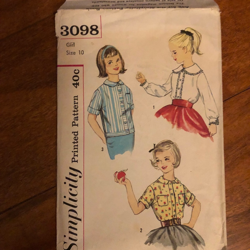 Simplicity 3098. Vintage girls button down shirt sewing patterns